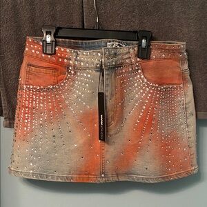 Vigoss Vibrant Orange and Blue Studded Mini Skirt